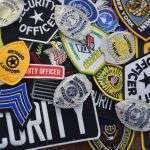 Police officer badges and uniforms collection for security and law enforcement apparel.