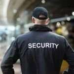 Security uniform jacket in a public setting, showcasing professional security attire.